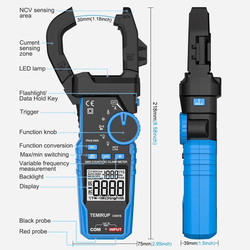 Inrush Digital Clamp Meter Multimeter - TEMIRUP T-RMS 6000 Counts