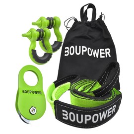 Off Road Winch Recovery Kit, 10 Ton Heavy Duty Snatch Block Pulley with 3" x8' Tree Saver Strap and 2Pcs 3/4" D Ring Shackles, Winching Accessories for Truck Car SUV ATV Green