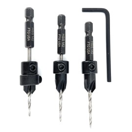 FTG USA Countersink Drill Bit Set for Wood with Tapered Drill Bit 3 Pc #4 (7/64")