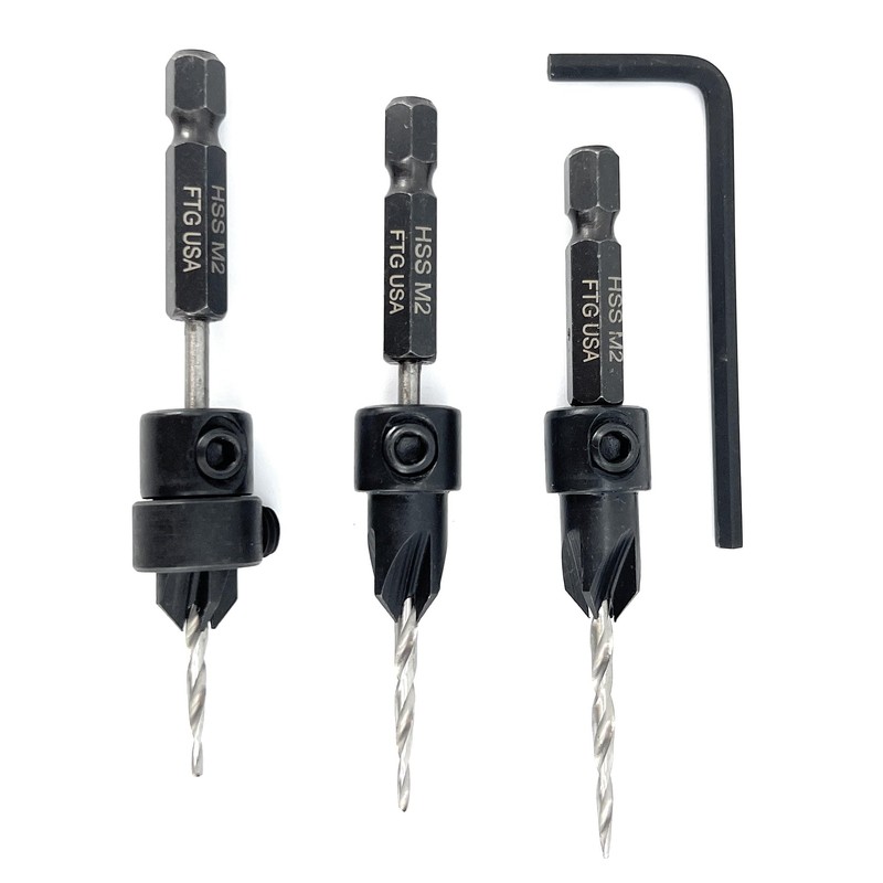 FTG USA Countersink Drill Bit Set for Wood with Tapered