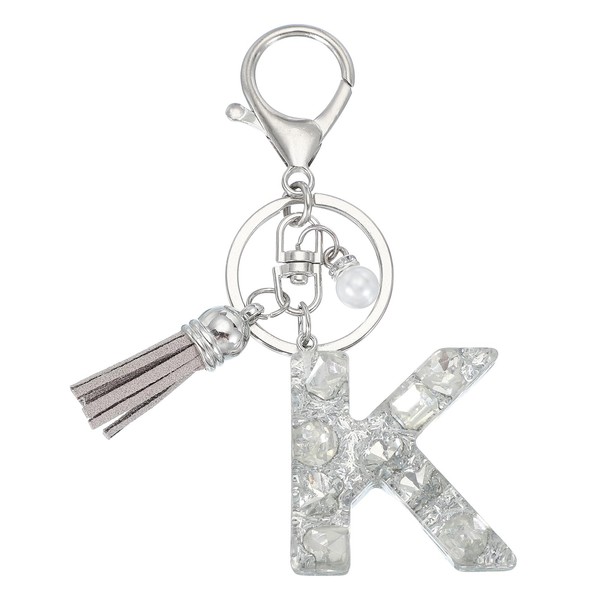 uxcell Initial Letter Keychain with Tassel and Pearl, Bling Alphabet