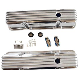 GSKMOTOR Finned Tall Polished Aluminum Valve Covers for SBC Small Block Chevy 283 327 350 400