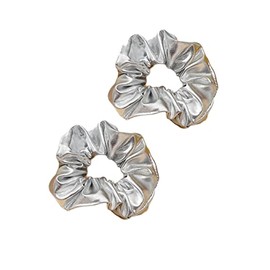 Bronzing Gilding Hair Scrunchies Floppy Metallic Ponytail Holders Gilding Hair Scrunchy BW32 (Silver-Set)