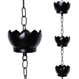 Topadorn Lotus Rain Chain for Gutters, Functional and Decorative Replacement for Gutter Downspouts, Adjustable Rain Catcher Chain with 8 Cup for Eaves Drainage, Black