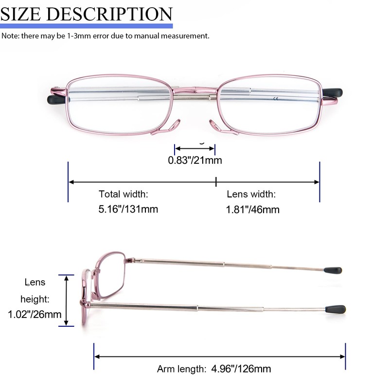 REAVEE 3 Pack Folding Reading Glasses with Keychain Compact Bags
