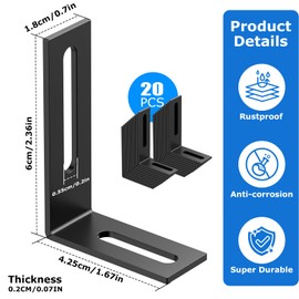 20 Stück Winkelverbinder Schwarz, Metallwinkel 90 Grad, 40 x 60mm Winkel Schwarz Metall Verstellbare Befestigungswinkel, Regalwinkel für Regalhalterung Tabelle Stuhl Bücherregal Schränke