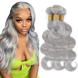 Gray Bundle Silver Human Hair Bundles Grey Body Wave Bundle 18 20 22 inch Mixed Length 3 Bundles Silver Hair Extensions