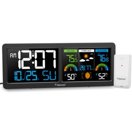 Geevon Weather Stations Wireless Indoor Outdoor Thermometer with Atomic Clock, HD Color Display Digital Temperature Humidity Monitor with Barometer, Comfort Indicator, and Adjustable Backlight