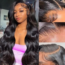 QYNQYN 13x6 Lace Front Wigs Human Hair 180% Density HD Transparent Body Wave Lace Front Wigs Human Hair Body Wave Glueless Frontal Wigs Human Hair for Women Pre Plucked with Baby Hair Natural Black