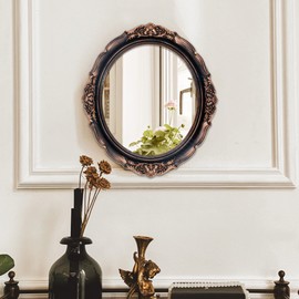 Eaoundm 13.1 x 14.8 inchs Decorative Wall Mirror,Vintage Hanging Mirrors for Bedroom Living-Room Dresser Decor Oval (Vintage Gold 2 Pcs)