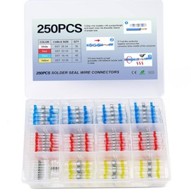 VOURTM 250PCS Conectores de Cable Termorretráctil, Conectores Eléctricos Impermeables con 4 Tamaños, Terminales de Extremo de Cable Eléctrico para 26-10 AWG, Ideal para Barcos, Autos, Camiones