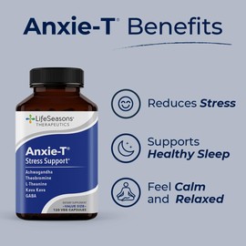 Anxie-T - Stress Relief Supplement - Supports Mood & Mental Focus - Feel Calm and Relaxed - Eases Tension & Nervousness - Ashwagandha, Kava Kava, GABA & L-Theanine - 120 Capsules