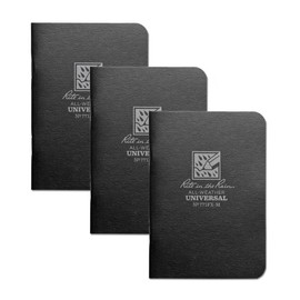 Rite in the Rain Weatherproof Mini-Stapled Notebook, 3 1/4" x 4 5/8", Black Cover, Universal Pattern, 3 Pack (No. 771FX-M)