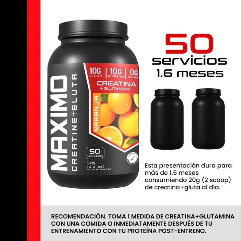 Suplemento Creatina + Glutamina Maximo 1kg 50servicios