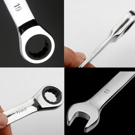 Leliafleury 2Pcs 10mm Ratchet Spanner Fixed Head, Combination Wrench, Polished CR-V Chrome Vanadium Steel Metric Spanner, 72-Tooth, Box and Open End Ring Ratcheting Spanner Tool for Home Bicycle