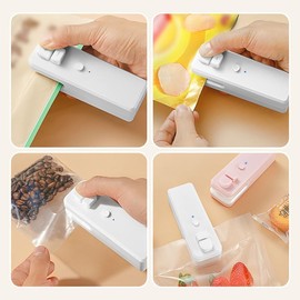 2 Pcs Mini Bag Sealer, 2024 Upgrade USB Rechargeable Chip Bag Sealer, 2 in 1 Bag Sealer Heat Seal with Cutter and Magnet, Portable Bag Resealer Machine for lastic Bags Snack Bags