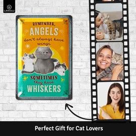 LANOLU Vintage Tin Sign CAT ANGELS - Funny Cat Metal Tin Signs, Vintage Cat Sign Artwork, Cute Cat Signs, Shabby Chic Decor, Cat Home Decor for Cat Lovers, Metal Cat Wall Art, 12x8"