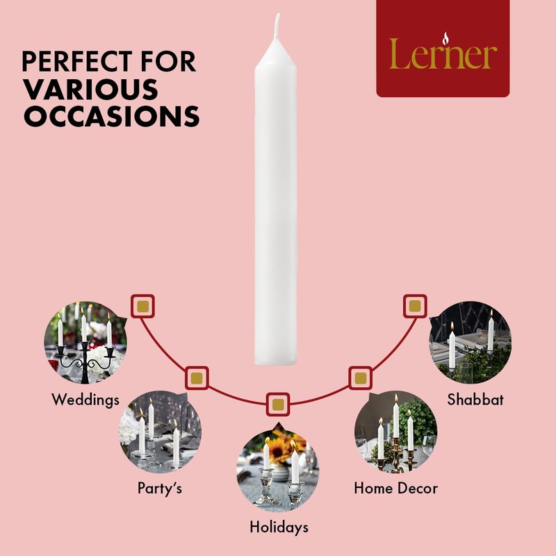 Lerner White Household Candlesticks, Pack of 50 | 6-Hour Burning