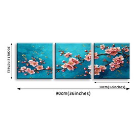 Piy Painting Canvas Print Romantic Flowers, Canvas Wall Art Pink Flowers, Painting on Canvas Flowers on the Lake, Easy to Hang for Entrance Area, Hallway, Cafe, Yoga Room, Pack of 3, 30 x 30 cm