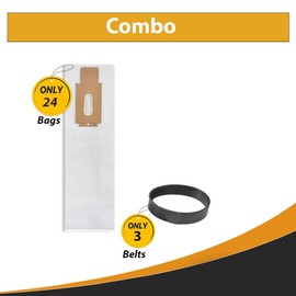 24 CCPK8DW Vacuum Bags for Oreck XL XL2 XL7 XL21, Elevate, Type CC Bags for Oreck XL Commercial Replaces Part # CCPK8, AK1CC6A with 3 brushroll belts