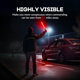 E-riding 20 Pack Traffic Wand, 21 Inch Red Traffic Control Wand with 3 Flashing Modes & Side Clip, LED Safety Baton for Traffic Control, Parking, Aircraft, Car Directing