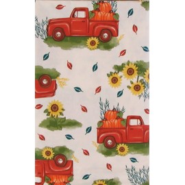 Hauling Pumpkins Through Sunflowers Vinyl Flannel Back Tablecloth (52" x 52" Square)