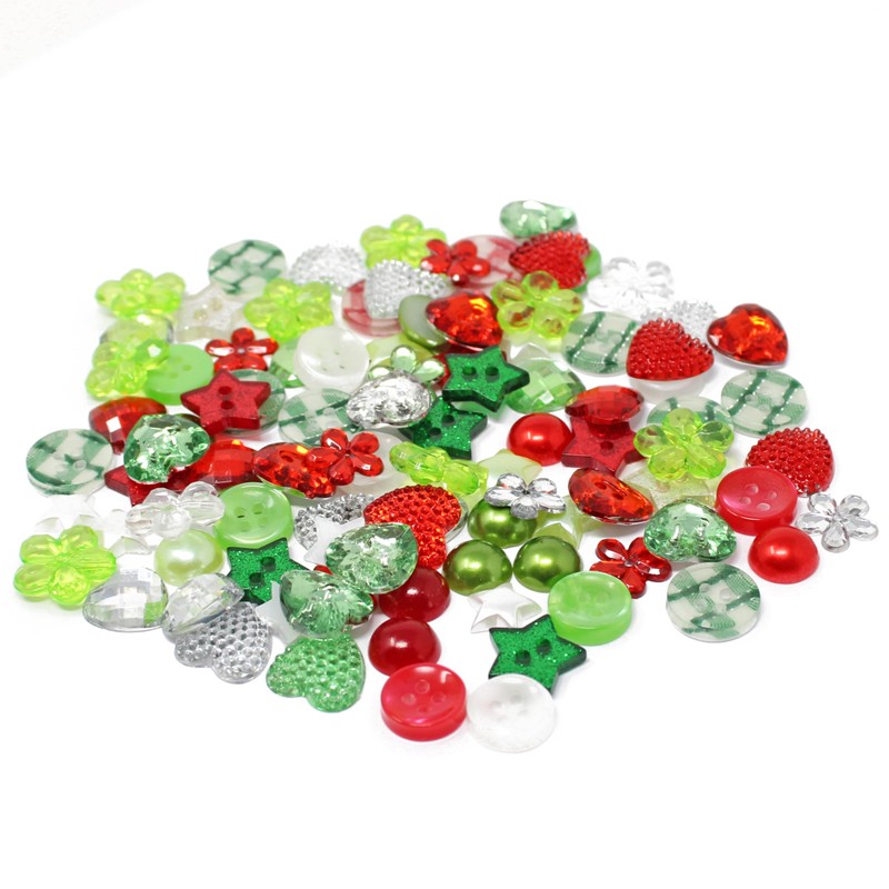 100pcs Christmas Acrylic Resin Flat Back Buttons for Card Making