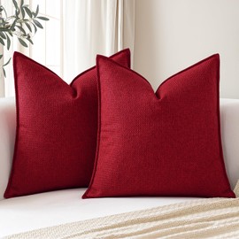 Sungeek Decorative Cushion Covers 50x50cm Set of 2 Soft Plaid Cushion Cases with Stitched Edge Boho Farmhouse Home Decor Throw Pillow Covers for Sofa Couch Patio Bedroom Living Room, Red