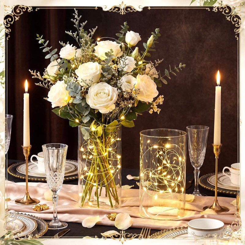 Dinifee 6 Pack Glass Cylindrical Vases with 20 LED Lights
