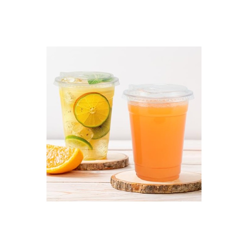 Clawsoff 16 oz 100 Pack Clear Plastic Cups with Lids,