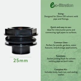 eco-filtration - 25mm Threaded Tank Connector | Bulkhead PVC Plumbing Fitting for Ponds, Gardens, Water Features, Drainage, and Rigid Pipe Connections
