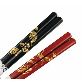 Married and Wife Chopsticks, Algae Turtle, Tsuru no Mai, Black, Red, Dishwasher Safe, Design, Includes Paulownia Box, Wrapping, Parents, Dad, Dad, Dad, Mom, Mom, Mom, Gift, Pair Set, Matching Gift,