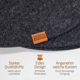 Miqio® Felt and Leather Design Place Mats (Round) – Set with 4 Washable Premium Placemats 37 cm and 4 Drinks Coasters