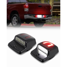 LED License Plate Lights for Toyota Tacoma 2005-2015, for Tundra 2000-2013, Clear Lens Pickup Truck Rear Bumper Number Plates Light LED White & Red U Shape Tag Lamp Assembly, Pack of 2