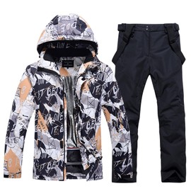 WOWULOVELY Men's Winter Snowsuit Waterproof Windproof Mountain Jacket and Pant Sets Insulated Snowboarding Skisuit (231,black,L)