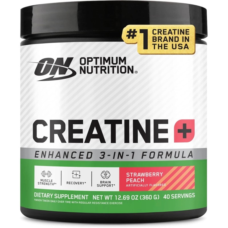 Optimum Nutrition, 3-in-1 Creatine Powder, Peach Strawberry, 12.69 Oz. Ex:
