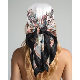 AWAYTR Women's Satin Head Scarf with Sun Visor Brim Hat Scarf with Visor Cap for Women One Piece Design (Paisley (Beige))