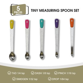 BERYLER® Measuring Spoons Set of 5, Tiny Stainless Steel Measuring Spoons with Silicone Handle, Small Measuring Spoon 1/64, 1/32, 1/16, 1/8, 1/4 tsp, Teaspoon for Dry or Liquid Ingredients