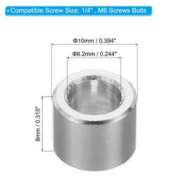 PATIKIL M6 Aluminum Spacers, 20 Pcs Metal Spacer Aluminum Round 6.2mm ID x 10mm OD x 8mm L Thickness Aluminum Spacer 1/4in ID Screw Standoff for 1/4" or M6 Screw Bolts
