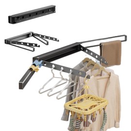 QruiLanTu Wall Mounted Drying Rack Aluminium Free Swinging Folding Drying Rack Towel Rack (4 Arms) Space Saving Laundry Drying Rack for Laundry Bathroom Balcony Apartment Dormitory Caravan (Grey)