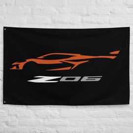 2023 Sports Car Z06 C8 Amplify Orange Vette Silhouette Custom Garage Office Man Cave Banner Flag 34.5" x 56"