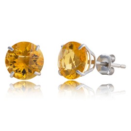 10k White Gold Round Checkerboard Cut Citrine Stud Earrings (3.4ct)