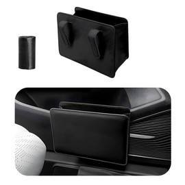 Yourkar Car Trash Can, Foldable Waterproof Leather Car Garbage Organizer Holder, Automotive Mini Dustbin Container with One Roll Trash Bag, Universal Interior Car Accessories (Black)