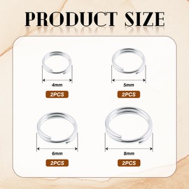 Toaob Pack of 8 925 Sterling Silver Small Key Rings Key Rings with Double Loops Silver Split Rings 4 mm to 8 mm for Jewellery Making Necklaces Bracelets Earrings Crafts
