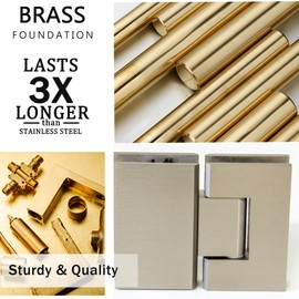 NovaNectar Brass Glass Door Hinge,180 Degree Heavy Duty Short Back Plate Hinges, Shower Door Hardware Replacement for 5/16" to 1/2" (8 to 12 mm) Tempered Glass, Brushed Nickel