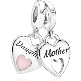 MSPOVOF Mom Charms Heart Pendant S925 Sterling Silver Bead for Bracelet Necklaces Jewellery Gift for Women, Cubic Zirconia