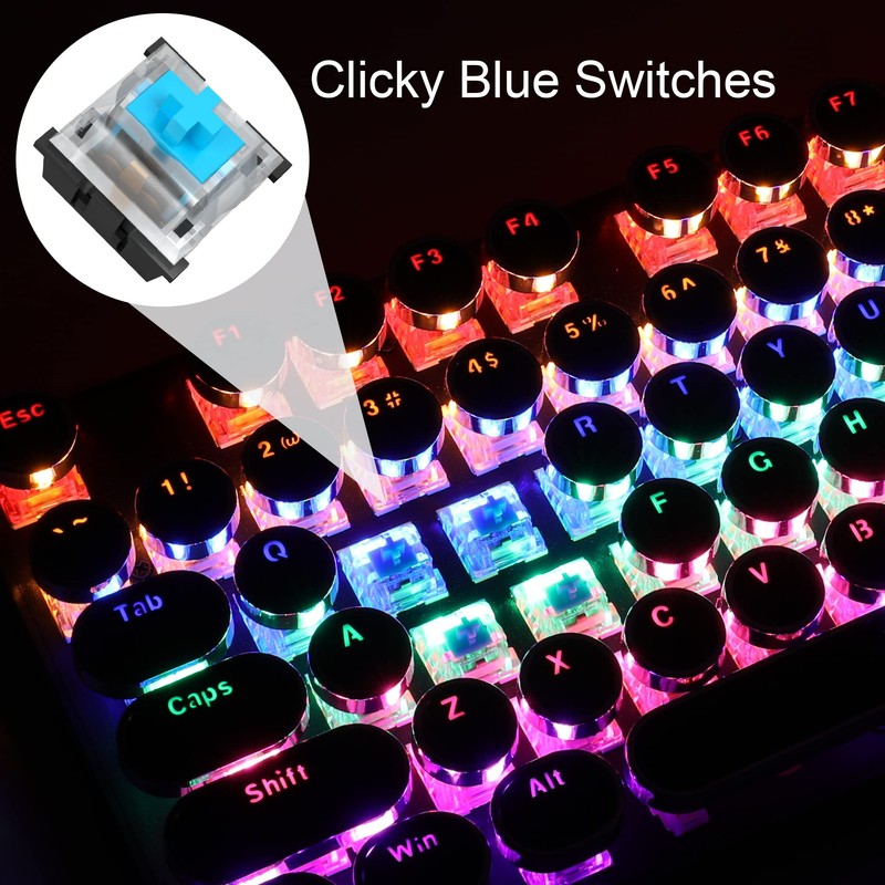 Camiysn Typewriter Style Mechanical Gaming Keyboard, Black Retro Punk Gaming