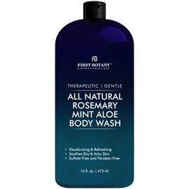 First Botany, ALL Natural Body Wash - Fights Body Odor, Athlete's Foot, Jock Itch, Nail Issues, Dandruff, Acne, Eczema, Shower Gel for Women & Men, Skin Cleanser -16 fl oz (Rosemary Mint)