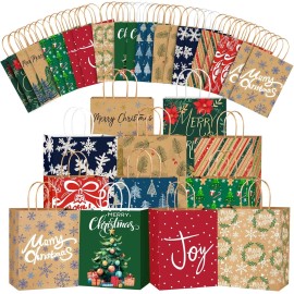 24 Pack Kraft Paper Christmas Gift Bags