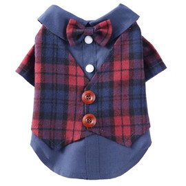 DOTEYAYP Formal Pet Attire for Small Dog Cats, Christmas Shirt Costume with Bow Tie, Puppy Tuxedo for Parties and Events (Medium, Plaid Blue)